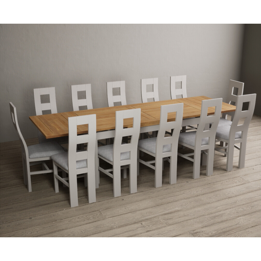 Buxton 180cm Oak and Soft White Extending Dining Table With 6 Brown Flow Back Chairs