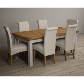 Extending Buxton 180cm Oak and Soft White Painted Dining Table With 10 Natural Scroll Back Chairs