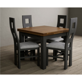 Buxton 90cm Oak and Charcoal Grey Extending Dining Table With 6 Blue Flow Back Chairs