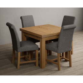 Hampshire 90cm Solid Oak Extending Dining Table With 6 Charcoal Grey Scroll Back Braced Chairs
