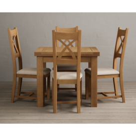 Extending Buxton 90cm Solid Oak Dining Table with 4 Brown Natural Solid Oak Chairs