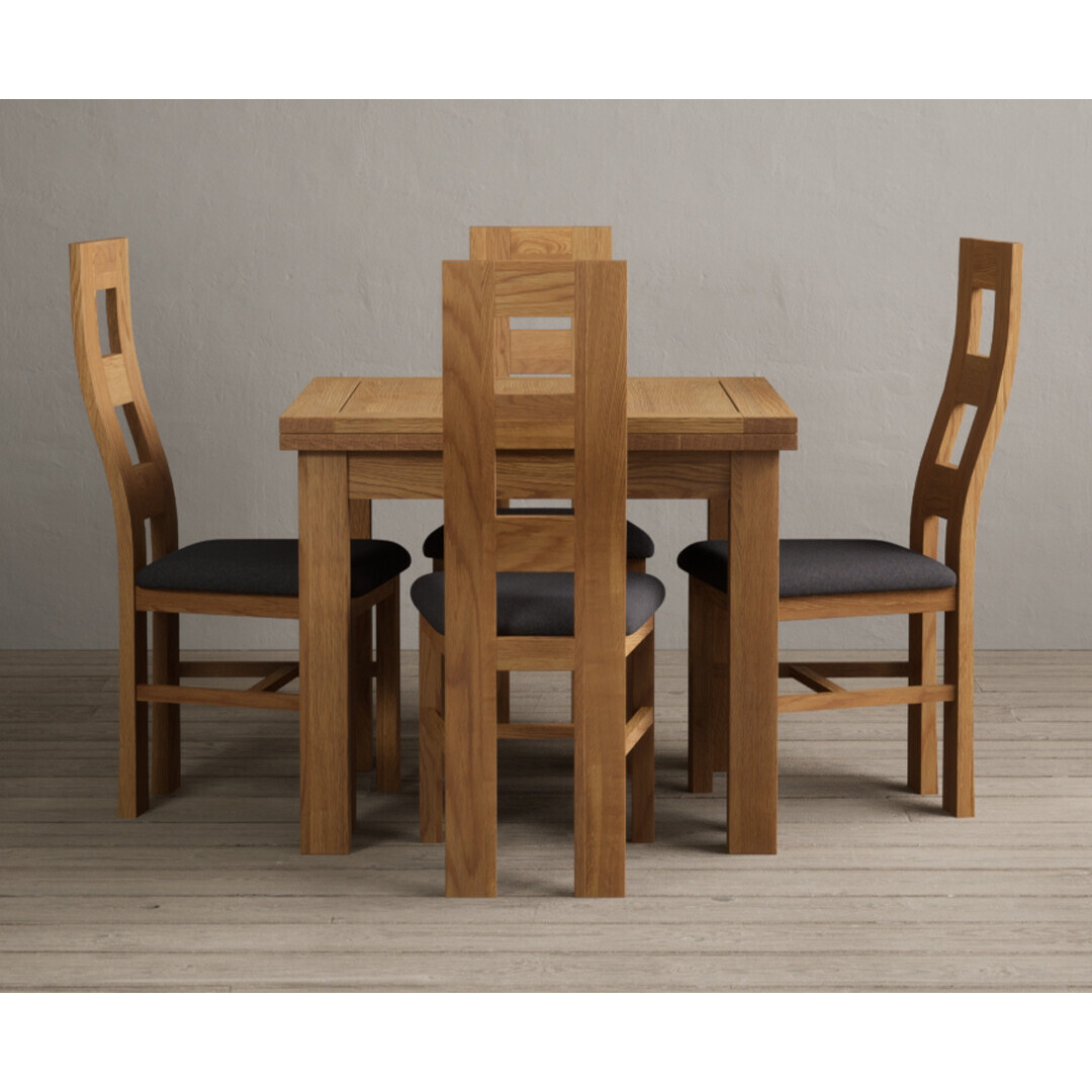 Extending Buxton 90cm Solid Oak Dining Table With 6 Charcoal Grey Flow Back Chairs