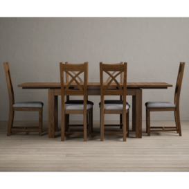 Extending Buxton 140cm Rustic Solid Oak Dining Table with 8 Light Grey Rustic Solid Oak Chairs