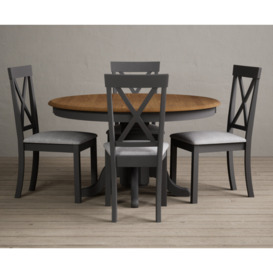 Hertford 120cm Oak and Charcoal Grey Painted Round Pedestal Table With 4 Charcoal Grey Hertford Chairs