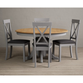 Hertford 120cm Oak and Light Grey Painted Round Pedestal Table With 4 Charcoal Grey Hertford Chairs