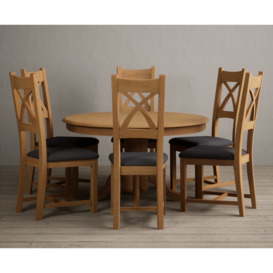Hertford 120cm Fixed Top Solid Oak Round Pedestal Table  With 6 Brown X Back Chairs