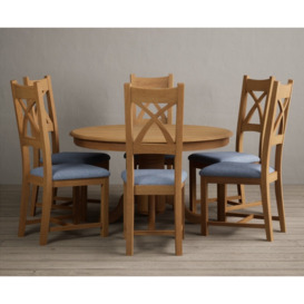Hertford 120cm Fixed Top Solid Oak Round Pedestal Table  With 6 Blue X Back Chairs
