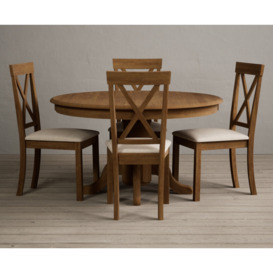 Hertford 120cm Fixed Top Rustic Oak Dining Table with 6 Brown Hertford Chairs