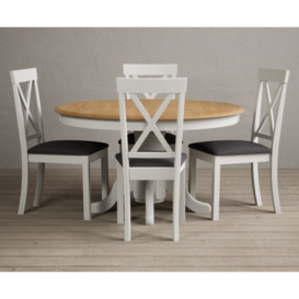 Hertford 120cm Oak and Signal White Painted Round Pedestal Table With 4 Charcoal Grey Hertford Chairs