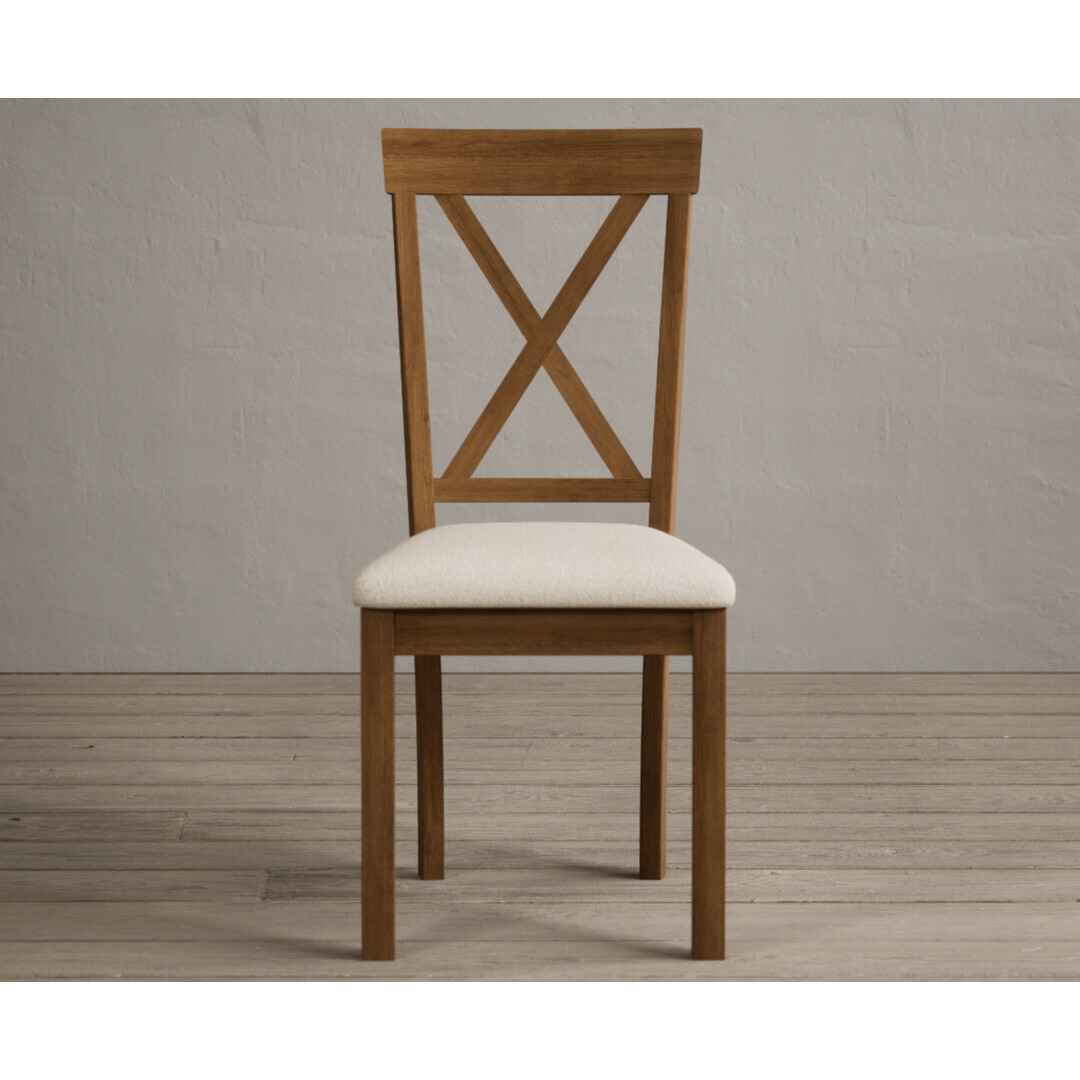 Hertford Rustic Oak Dining Chairs with Linen Seat Pad