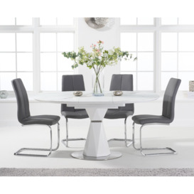 Venosa 120cm Round White Extending Dining Table With 6 Grey Gianni Chairs