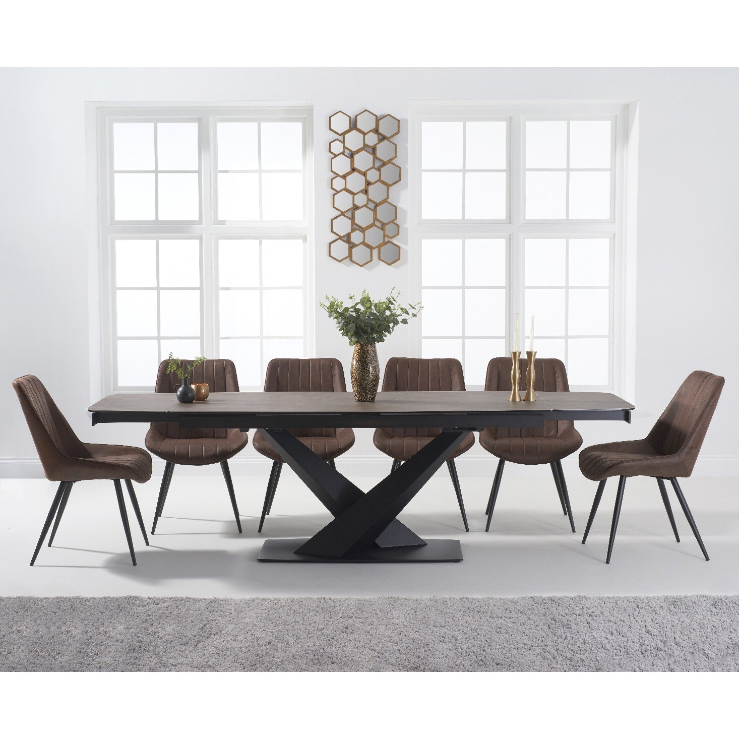 Extending  Jacob 180cm Mink Ceramic Dining Table with 6 Mink Brody Chairs