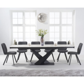Extending Jacob 180cm White Ceramic Dining Table with 8 Brown Hendrick Chairs
