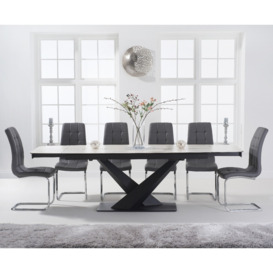 Extending Jacob 180cm White Ceramic Dining Table with 12 Black Vigo Chairs