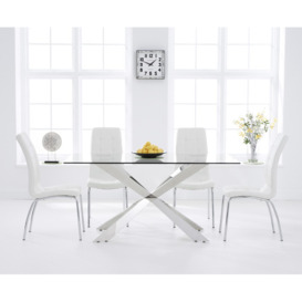 Juniper 160cm Glass Dining Table With 4 Red Enzo Chairs