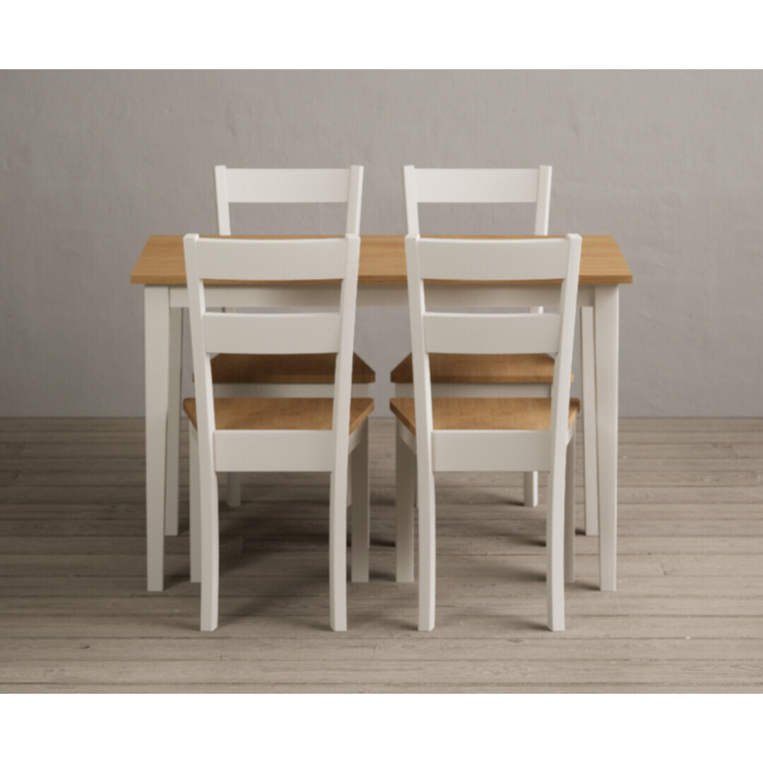 Kendal 115cm Solid Oak and Cream Painted Dining Table with 4 Light Grey Kendal Chairs