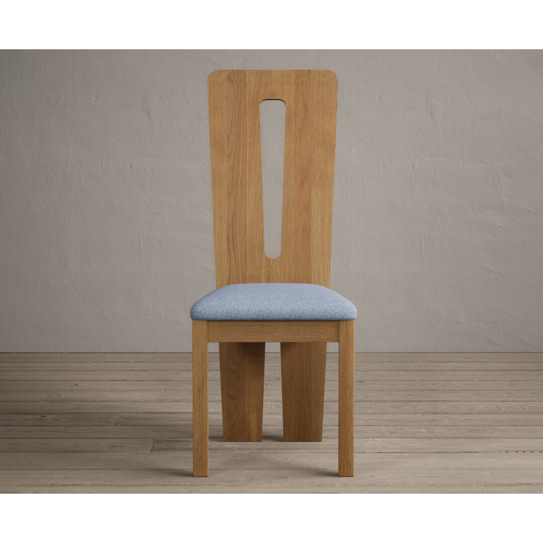 Lucca Solid Oak Dining Chairs with Blue Fabric Seat Pad