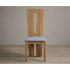 Lucca Solid Oak Dining Chairs with Blue Fabric Seat Pad