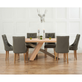 Michigan 180cm Oak and Metal Industrial Dining Table With 8 Grey Beatrix Fabric Chairs