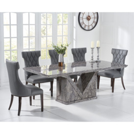 Milan 180cm Grey Marble Dining Table With 6 Cream Sophia Chairs