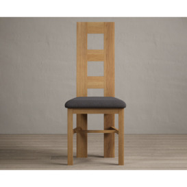 Natural Solid Oak X Back Dining Chairs with Charcoal Grey Fabric Seat Pad