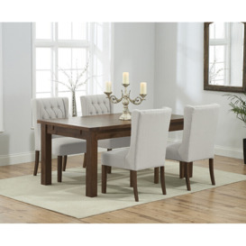 Normandy 150cm Dark Solid Oak Extending Dining Table with 4 Natural Darcy Fabric Dark Oak Leg Chairs