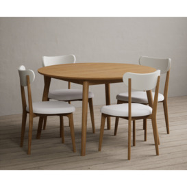 Nordic 120cm Round Solid Oak Dining Table with 4 White Nordic Chairs
