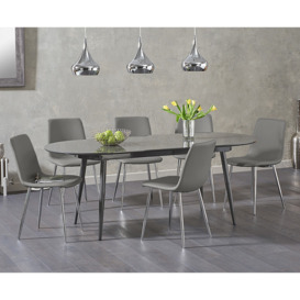 Extending Olivia Dark Grey High Gloss Dining Table with 8 Grey Astrid Chairs