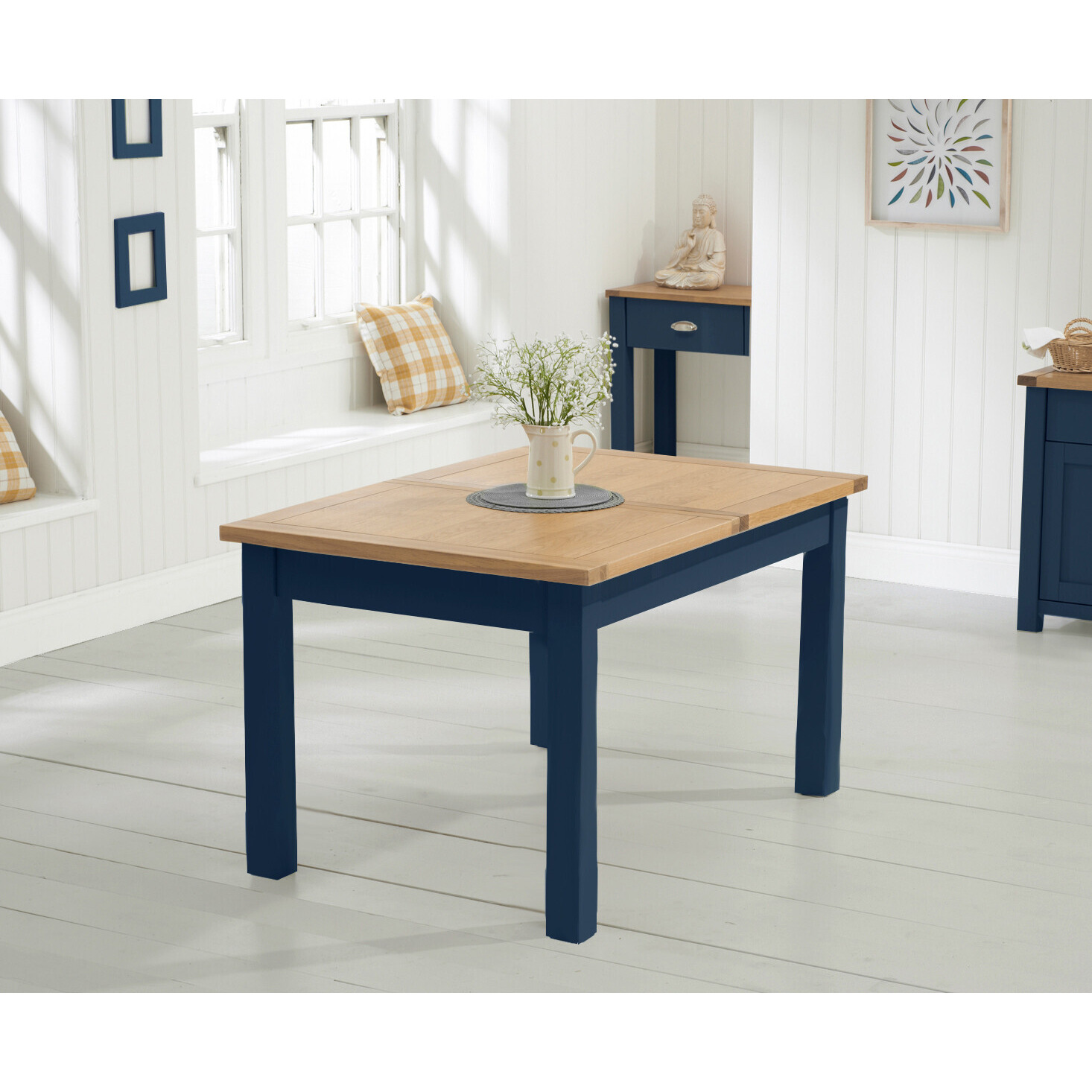 Somerset 130cm Oak and Blue Painted Extending Dining Table
