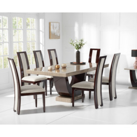 Raphael 200cm Brown Pedestal Marble Dining Table With 12 Black Novara Chairs
