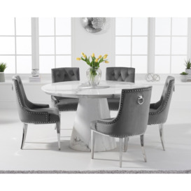 Ravello 130cm Round White Marble Dining Table With 6 Grey Sienna Velvet Chairs