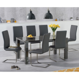 Seattle 160cm Dark Grey High Gloss Dining Table with 4 Black Austin Chairs