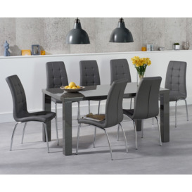 Seattle 160cm Dark Grey High Gloss Dining Table with 4 Red Enzo Chairs