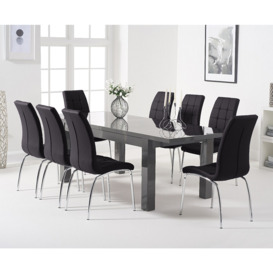 Extending Seattle 160cm Dark Grey High Gloss Dining Table with 10 White Enzo Chairs