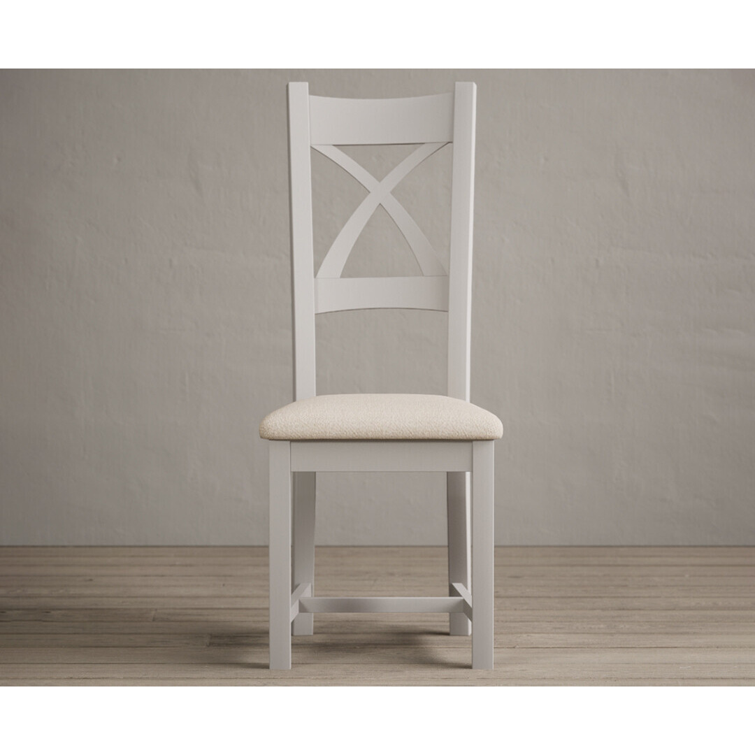 Painted Soft White X Back Dining Chairs with Linen Seat Pad