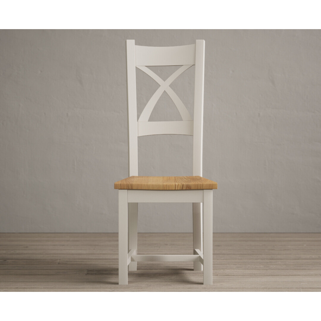 Painted Soft White X Back Dining Chairs with Oak Seat Pad