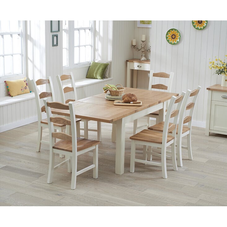 Somerset 130cm Oak and Cream Painted Extending Dining Table With 4 Cream Chairs