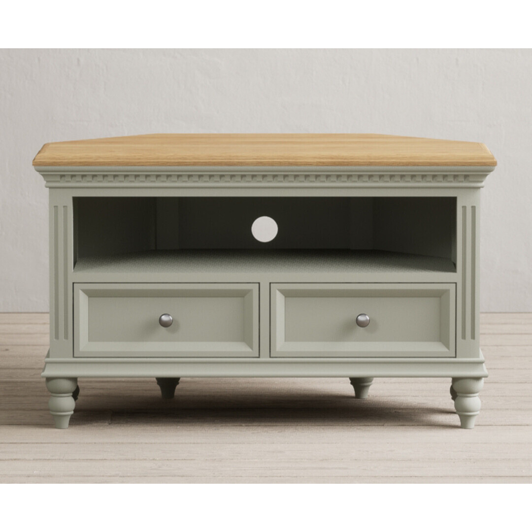 Francis Oak and Soft Green Painted Corner TV Cabinet