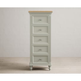 Francis Oak and Soft Green Painted 5 Drawer Tallboy