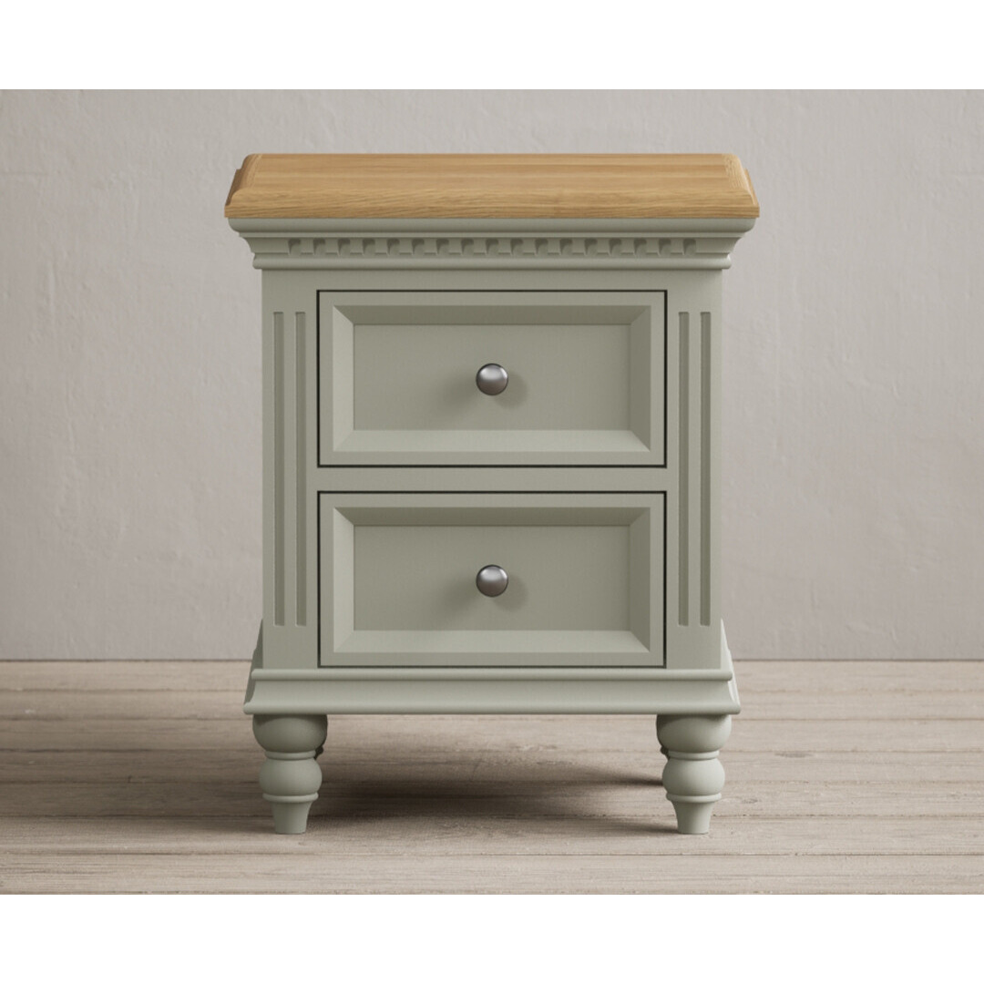 Francis Oak and Soft Green Painted 2 Drawer Bedside Chest
