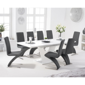 Extending  Vittorio 160cm White High Gloss Dining Table with 6 White Aldo Chairs