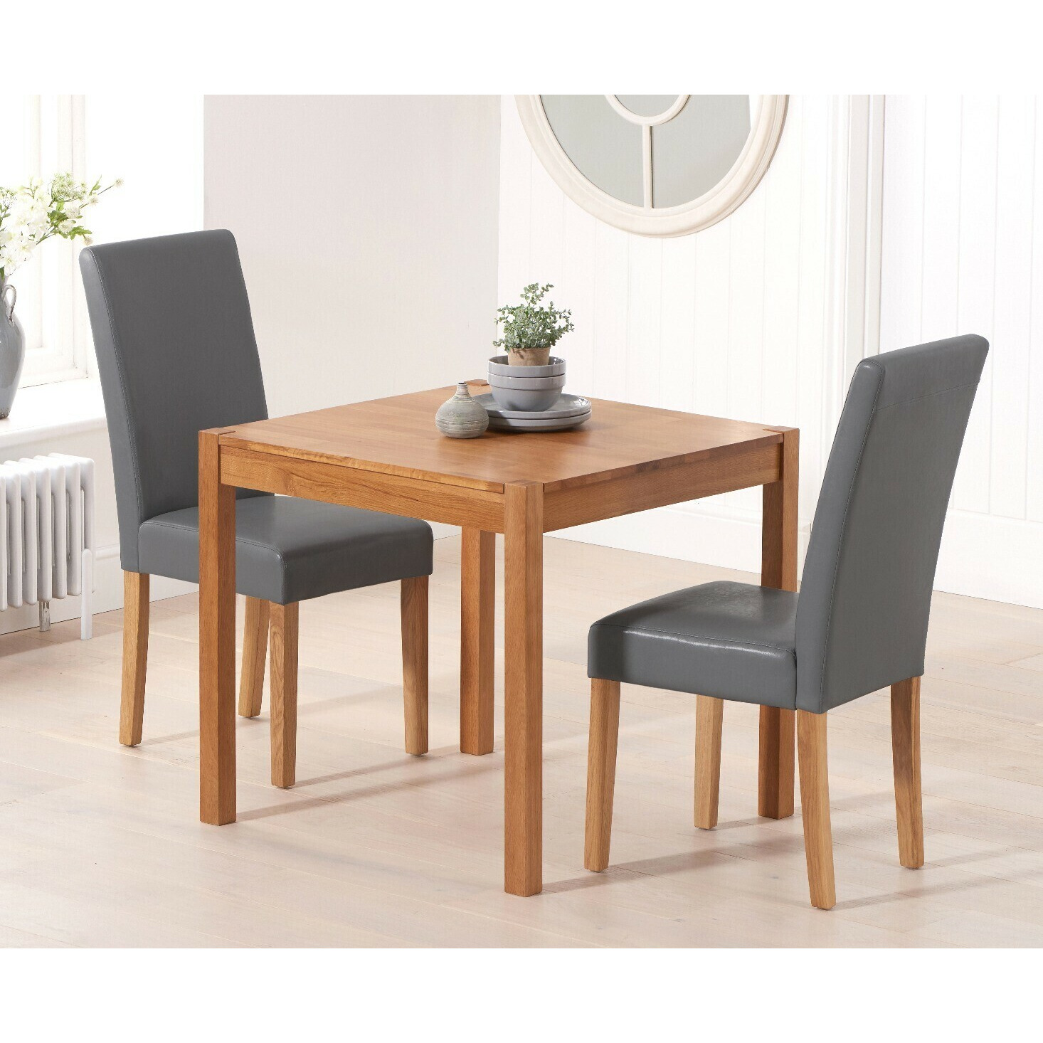 York 80cm Solid Oak Dining Table With 2 Grey Olivia Chairs