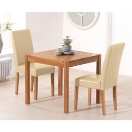 York 80cm Solid Oak Dining Table With 2 Cream Olivia Chairs