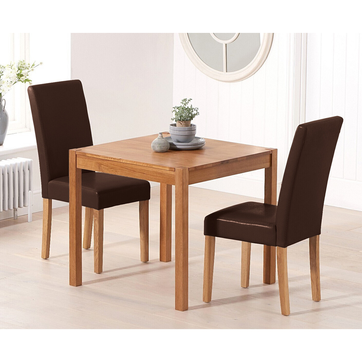 York 80cm Solid Oak Dining Table With 2 Brown Olivia Chairs
