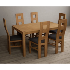 York 120cm Solid Oak Dining Table with 6 Blue Natural Chairs