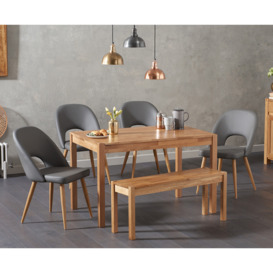 York 120cm Solid Oak Dining Table with 2 Grey Hudson Chairs with 2 Oak Benches