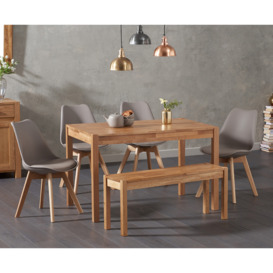 York 120cm Solid Oak Dining Table With 2 White Orson Faux Leather Chairs And 2 York Benches