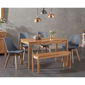 York 120cm Solid Oak Dining Table With 2 Dark Grey Orson Faux Leather Chairs And 2 York Benches