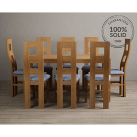 York 150cm Solid Oak Dining Table  With 6 Blue Flow Back Chairs