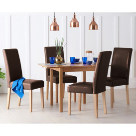 Extending York 70cm Solid Oak Drop Leaf Dining Table with 2 Brown Olivia Chairs